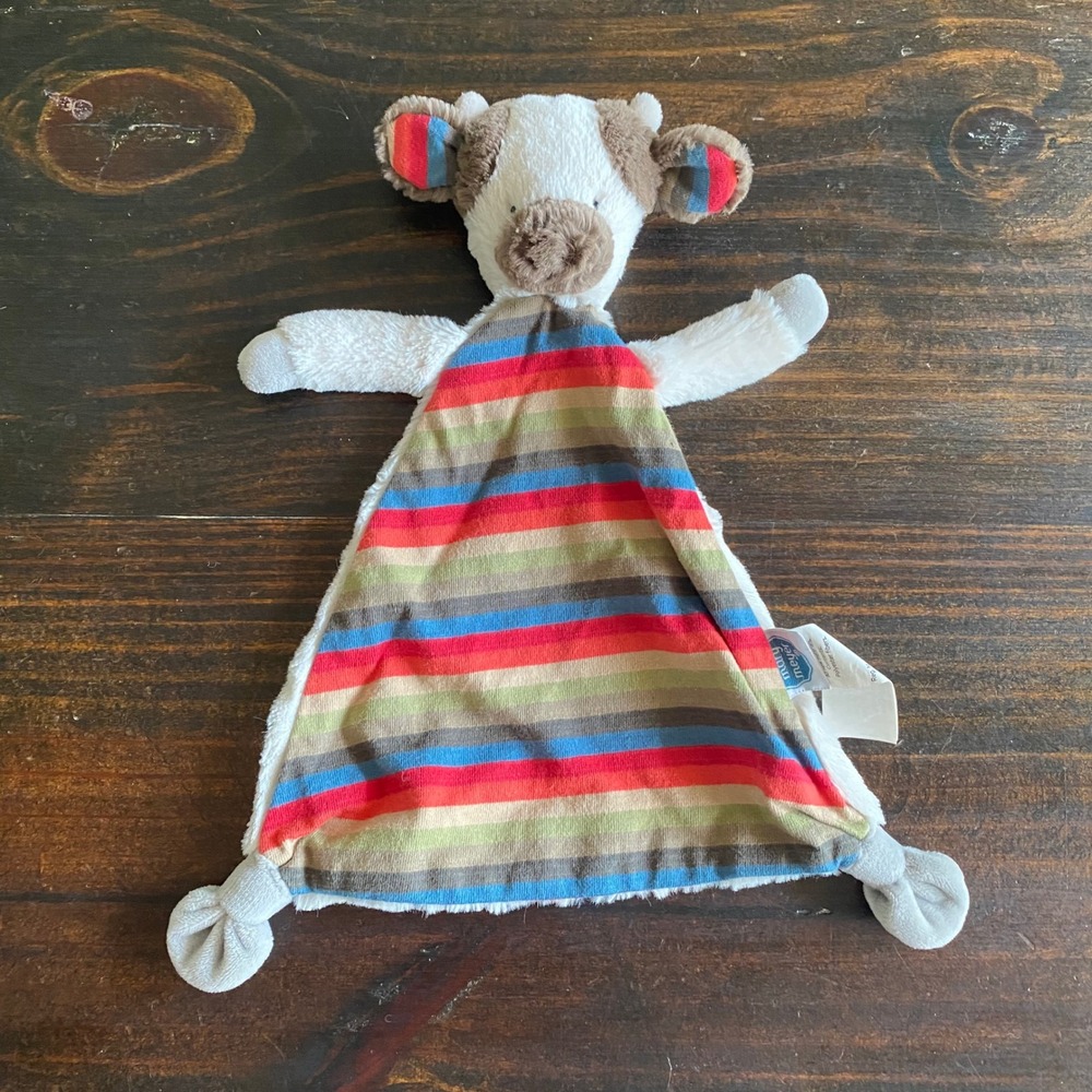 Mary Meyer Striped Cow Baby Lovey Security Blanket Plush Cream Brown Red Blue